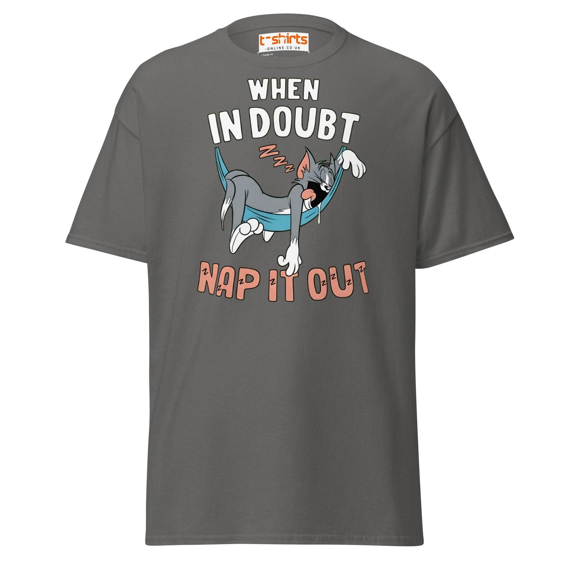 When in Doubt Nap It Out T-Shirt – Funny Lazy Cat Tee - Charcoal - T-Shirts Online