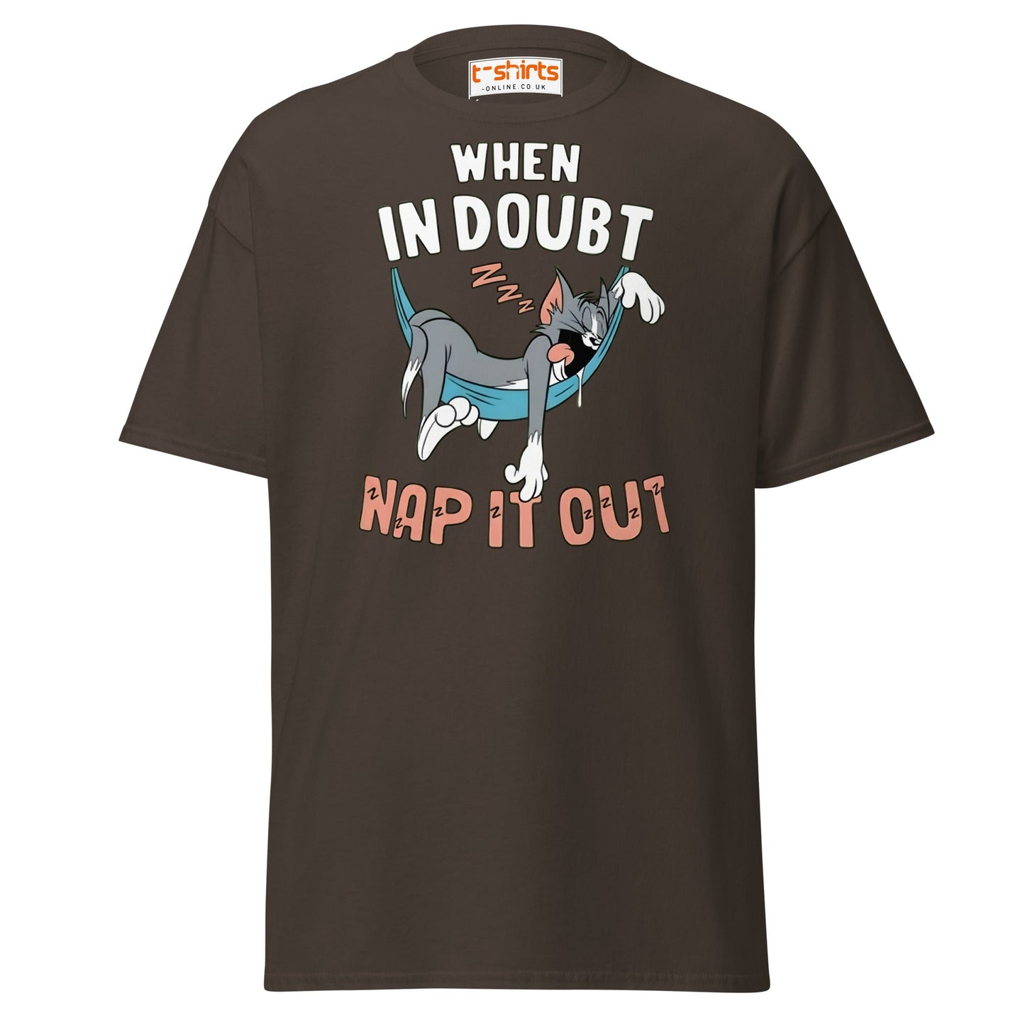 When in Doubt Nap It Out T-Shirt – Funny Lazy Cat Tee - Dark Chocolate - T-Shirts Online