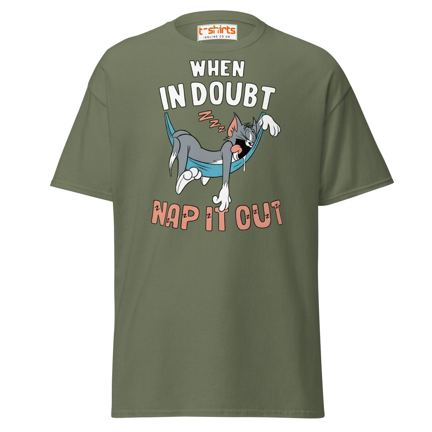 When in Doubt Nap It Out T-Shirt – Funny Lazy Cat Tee - Military Green - T-Shirts Online