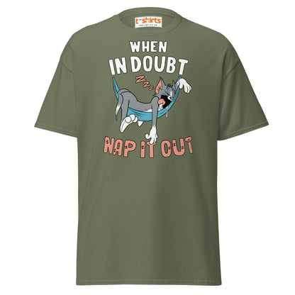 When in Doubt Nap It Out T-Shirt – Funny Lazy Cat Tee - Military Green - T-Shirts Online