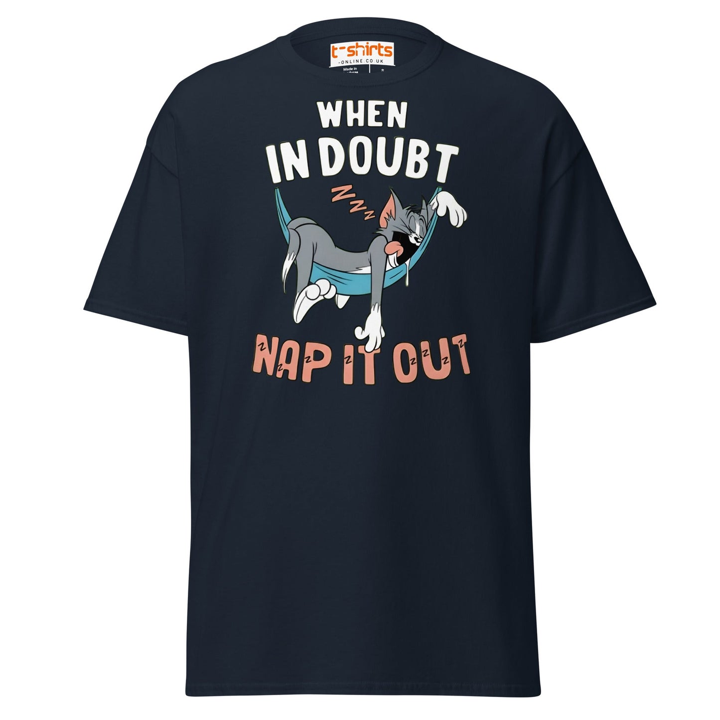 When in Doubt Nap It Out T-Shirt – Funny Lazy Cat Tee - Navy - T-Shirts Online
