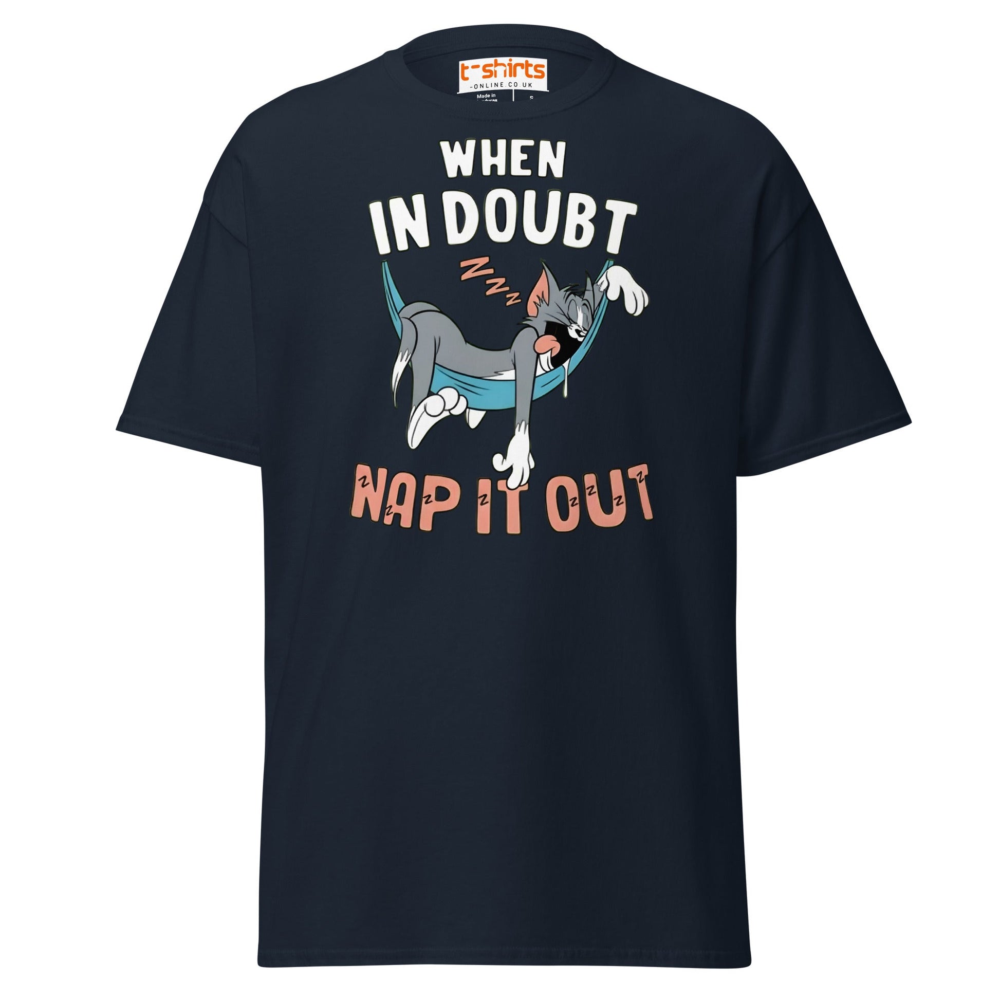 When in Doubt Nap It Out T-Shirt – Funny Lazy Cat Tee - Navy - T-Shirts Online