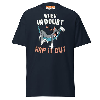 When in Doubt Nap It Out T-Shirt – Funny Lazy Cat Tee - Navy - T-Shirts Online