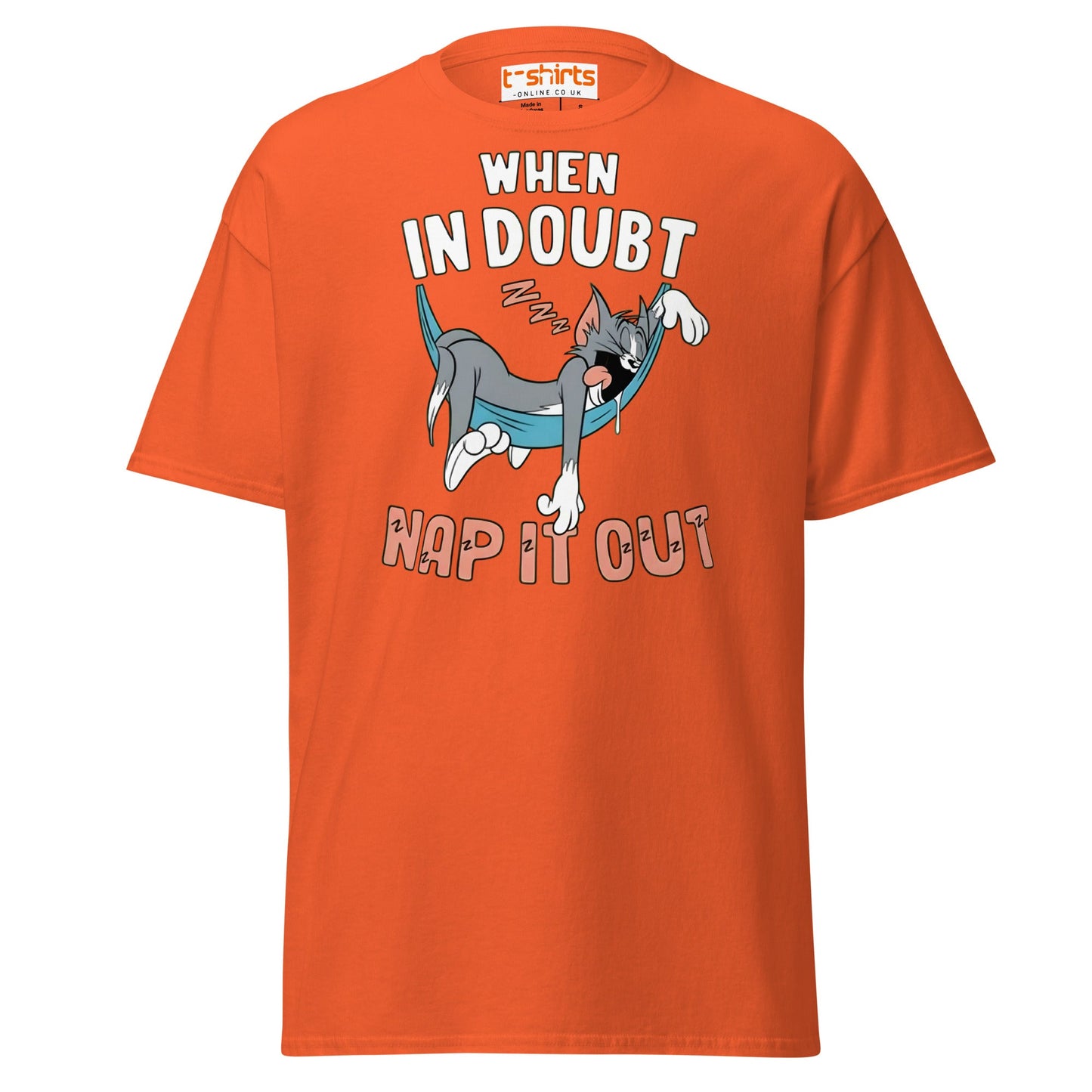 When in Doubt Nap It Out T-Shirt – Funny Lazy Cat Tee - Orange - T-Shirts Online