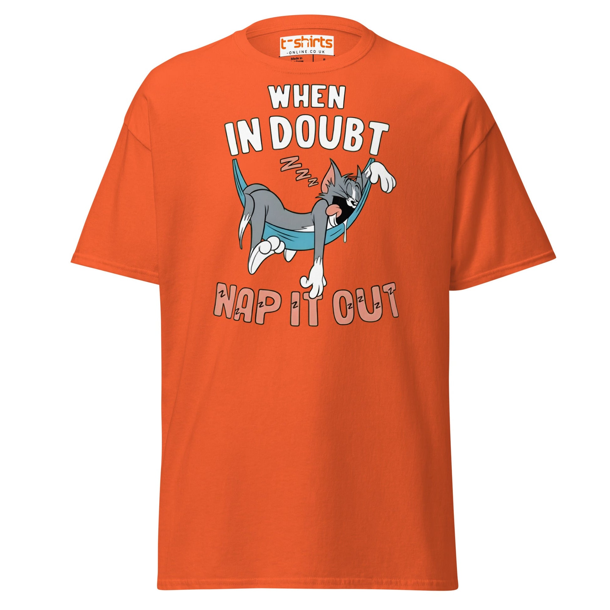 When in Doubt Nap It Out T-Shirt – Funny Lazy Cat Tee - Orange - T-Shirts Online