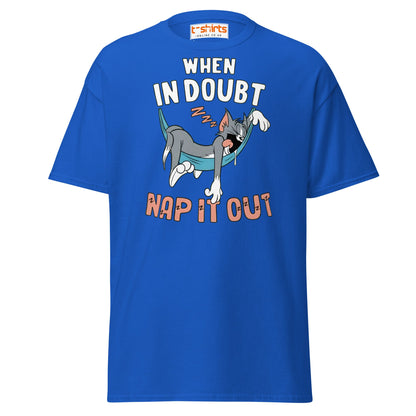 When in Doubt Nap It Out T-Shirt – Funny Lazy Cat Tee - Royal - T-Shirts Online