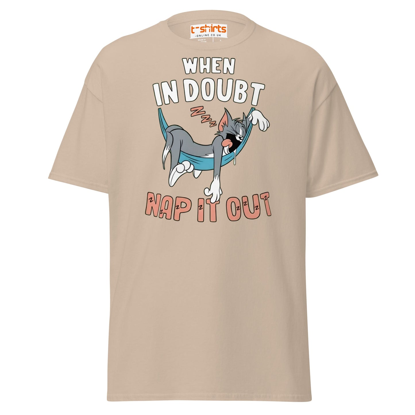 When in Doubt Nap It Out T-Shirt – Funny Lazy Cat Tee - Sand - T-Shirts Online