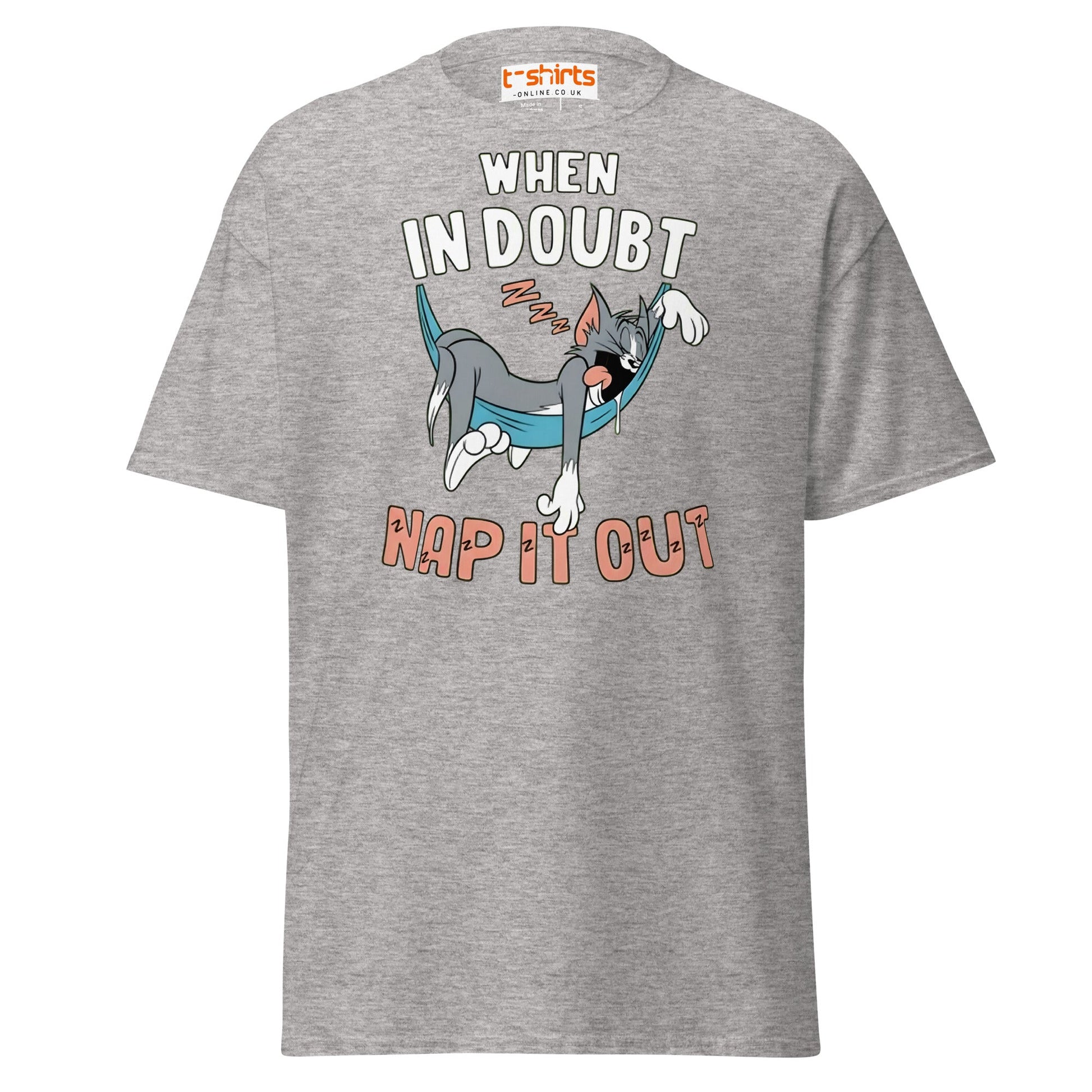 When in Doubt Nap It Out T-Shirt – Funny Lazy Cat Tee - Sport Grey - T-Shirts Online