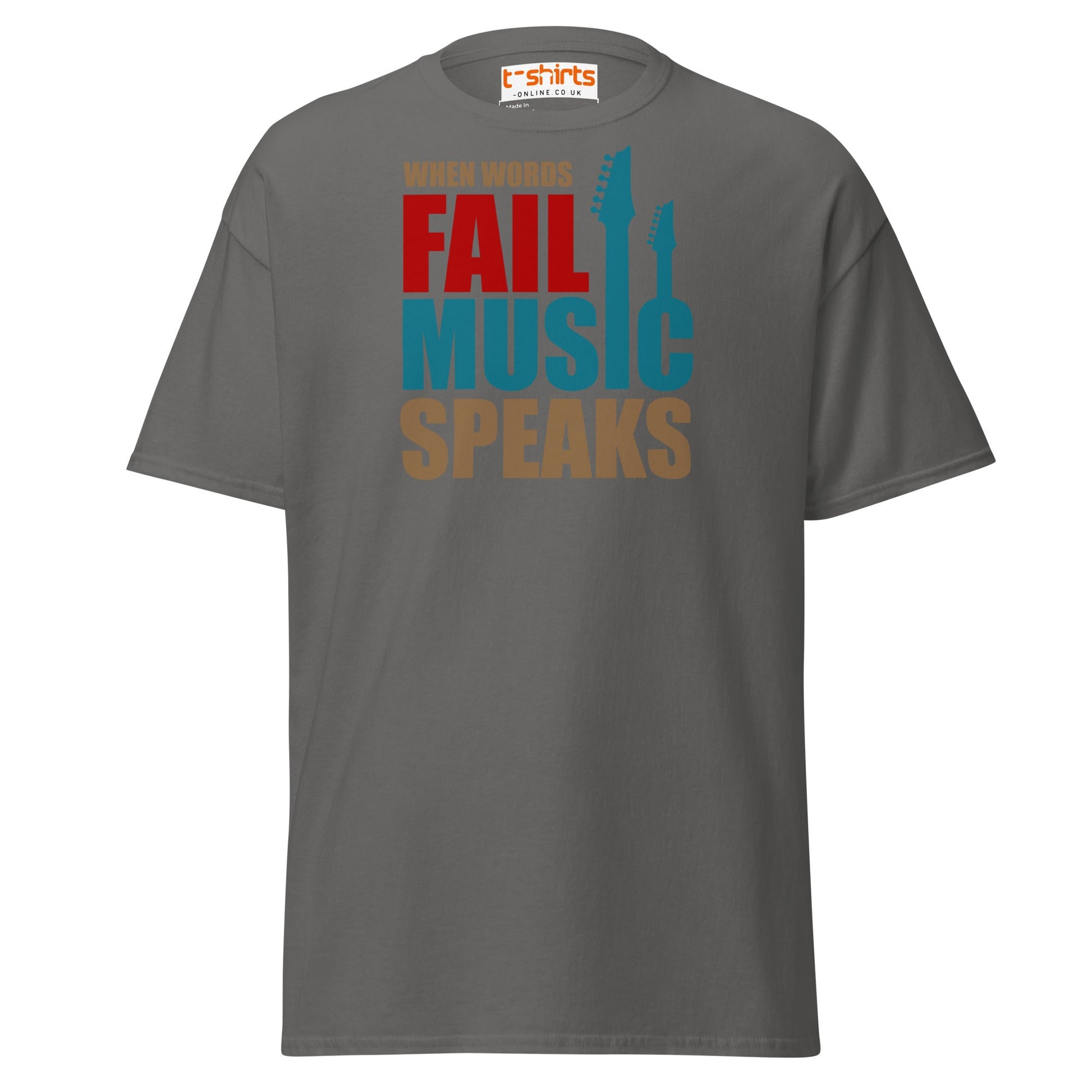 When Words Fail Music Speaks T-Shirt | Music Lover Tee - Charcoal - T-Shirts Online