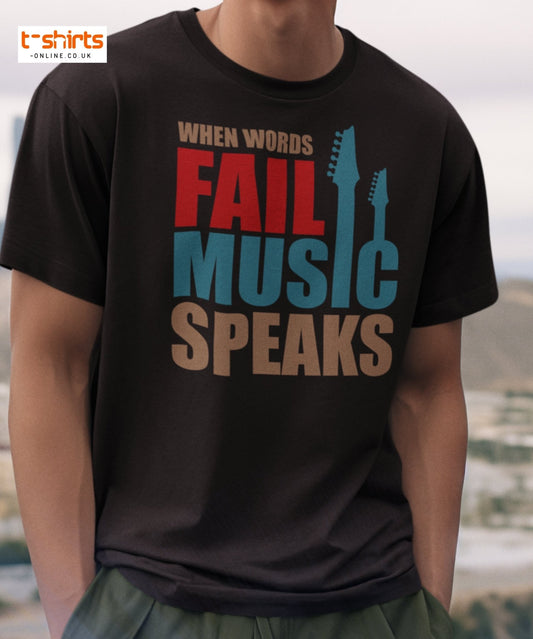 When Words Fail Music Speaks T-Shirt | Music Lover Tee - Maroon - T-Shirts Online