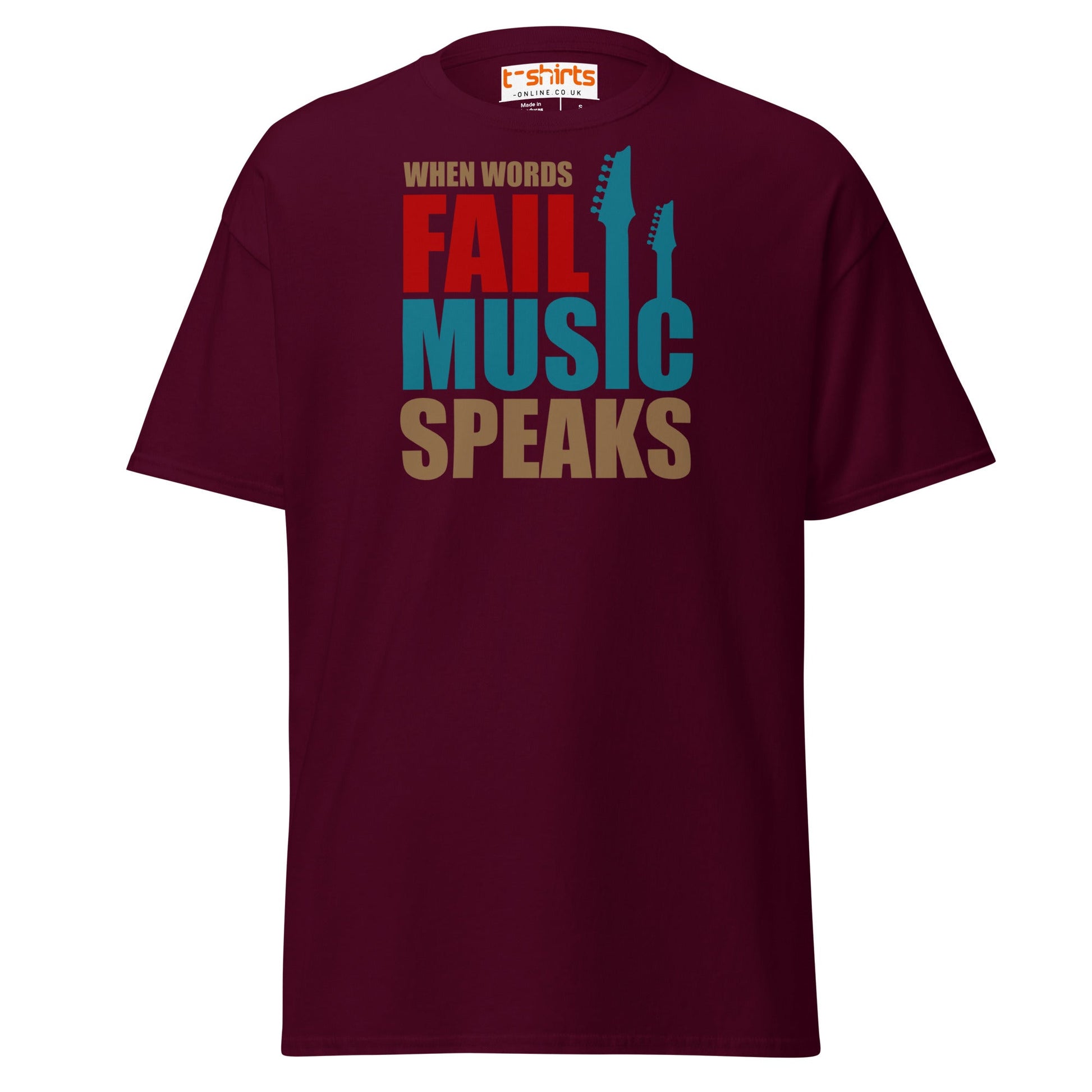 When Words Fail Music Speaks T-Shirt | Music Lover Tee - Maroon - T-Shirts Online