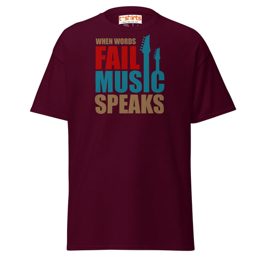 When Words Fail Music Speaks T-Shirt | Music Lover Tee - Maroon - T-Shirts Online