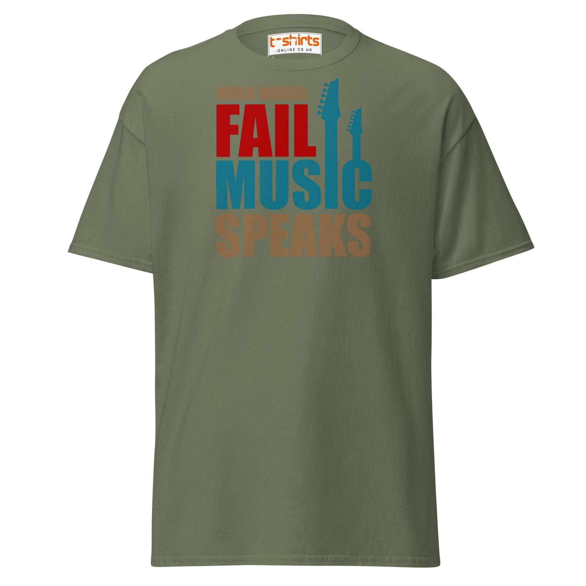 When Words Fail Music Speaks T-Shirt | Music Lover Tee - Military Green - T-Shirts Online
