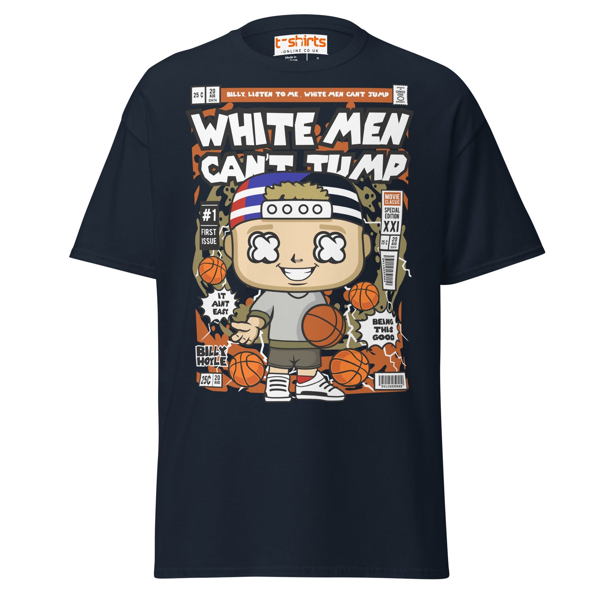 White Men Can’t Jump T-Shirt | Billy Hoyle Parody Tee - Navy - T-Shirts Online