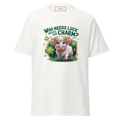 Who Needs Luck | Highland Cow T-Shirt - White - T-Shirts Online