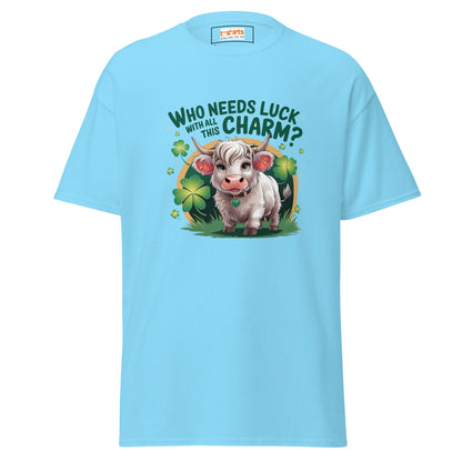 Who Needs Luck | Highland Cow T-Shirt - Sky - T-Shirts Online