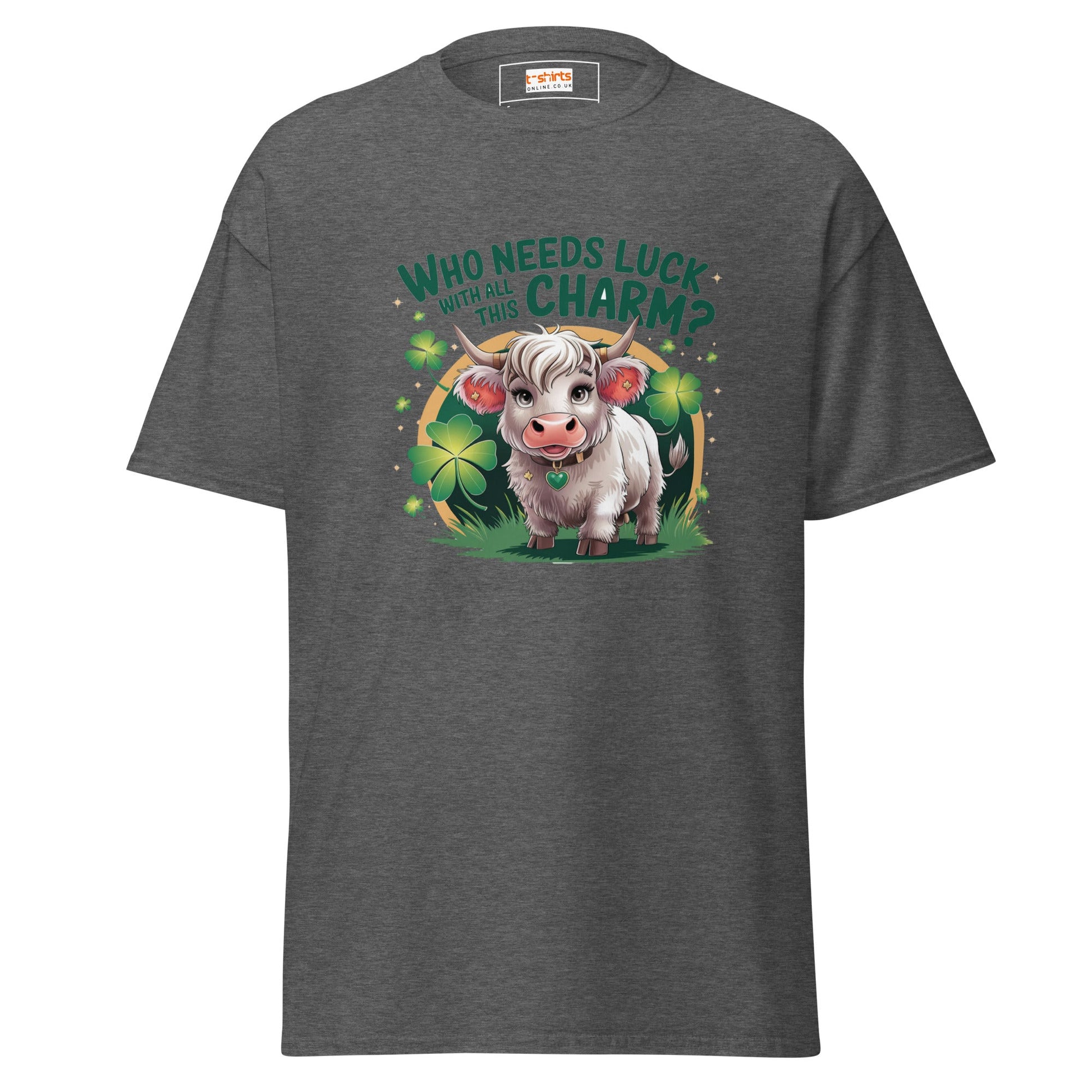 Who Needs Luck | Highland Cow T-Shirt - Dark Heather - T-Shirts Online