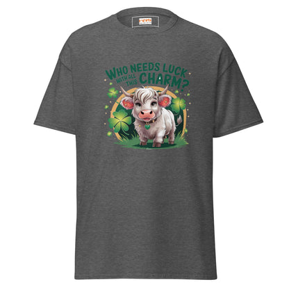 Who Needs Luck | Highland Cow T-Shirt - Dark Heather - T-Shirts Online