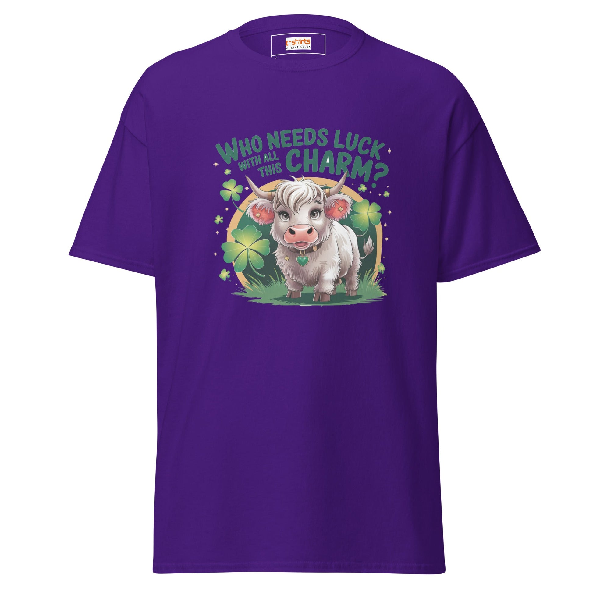 Who Needs Luck | Highland Cow T-Shirt - Purple - T-Shirts Online