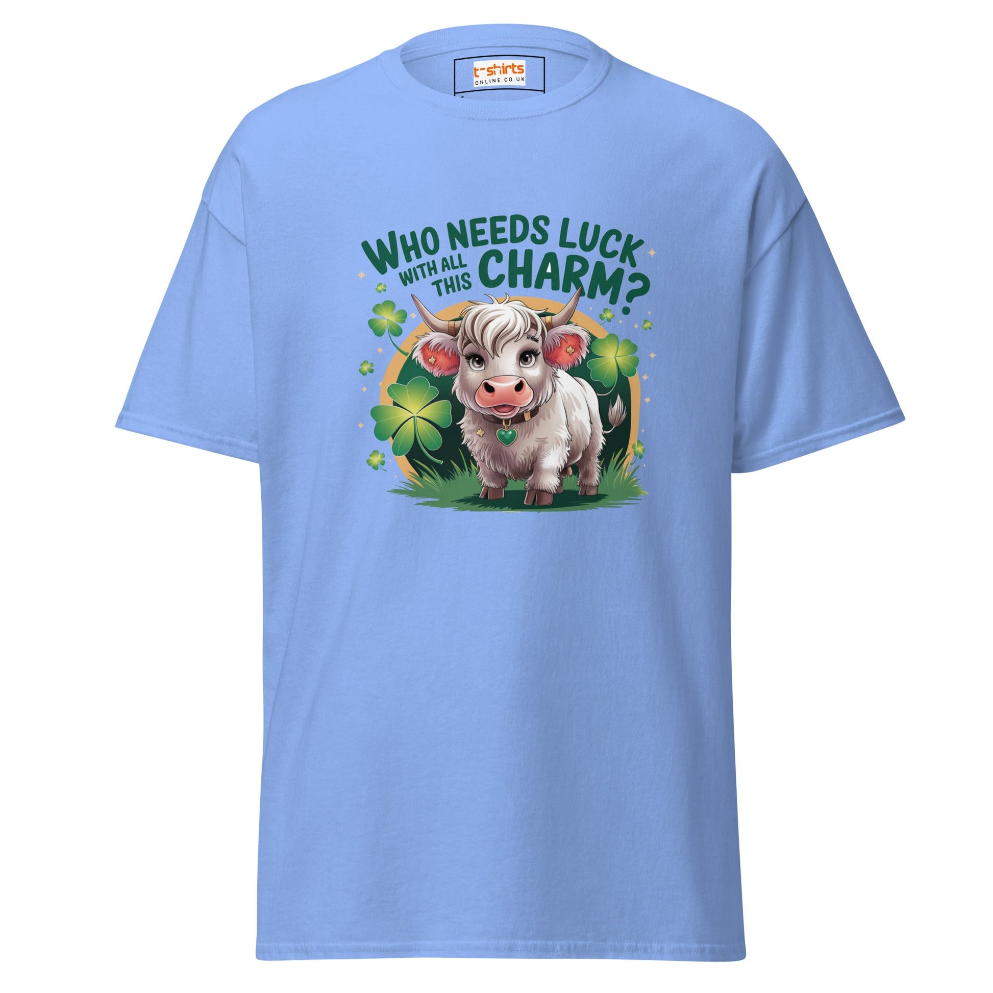 Who Needs Luck | Highland Cow T-Shirt - Carolina Blue - T-Shirts Online