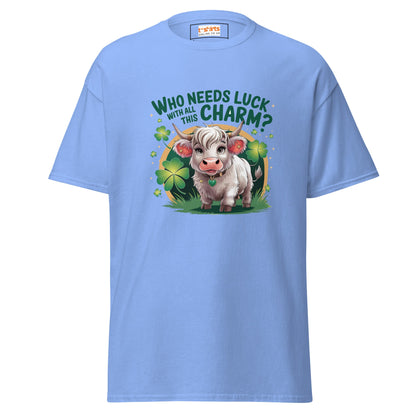 Who Needs Luck | Highland Cow T-Shirt - Carolina Blue - T-Shirts Online