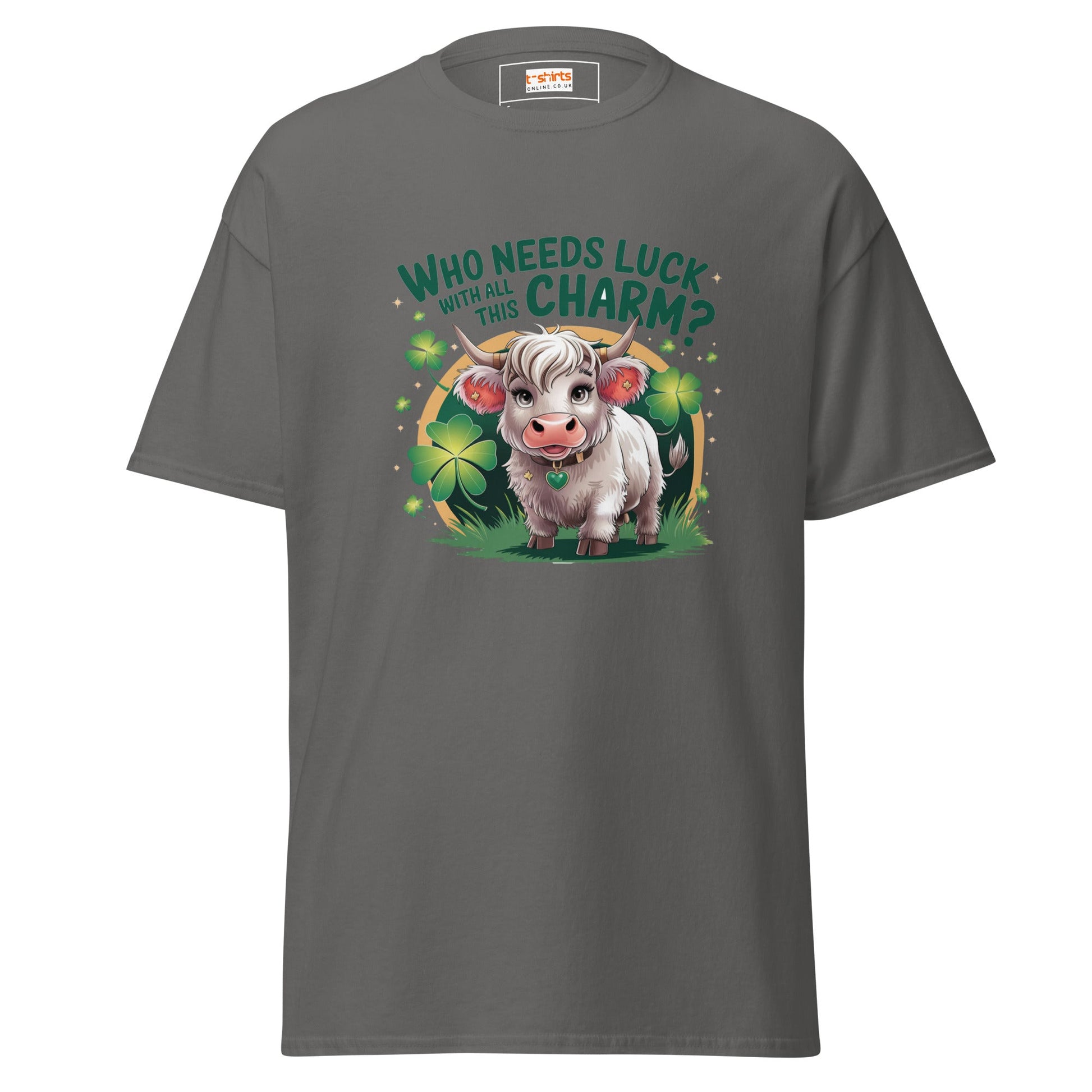 Who Needs Luck | Highland Cow T-Shirt - Charcoal - T-Shirts Online