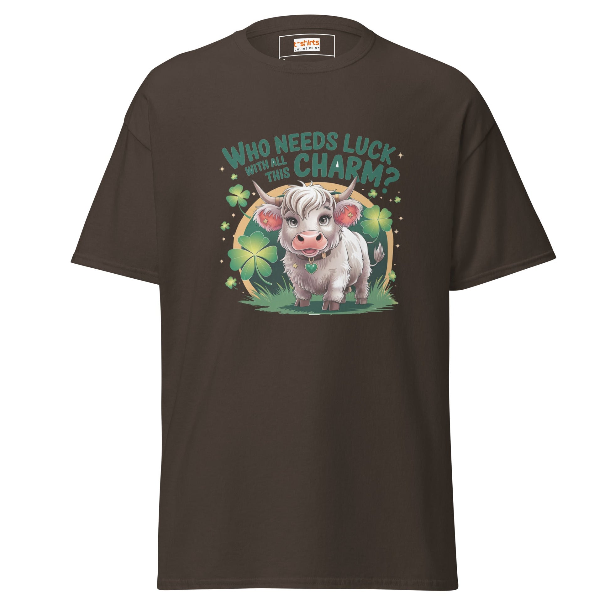 Who Needs Luck | Highland Cow T-Shirt - Dark Chocolate - T-Shirts Online