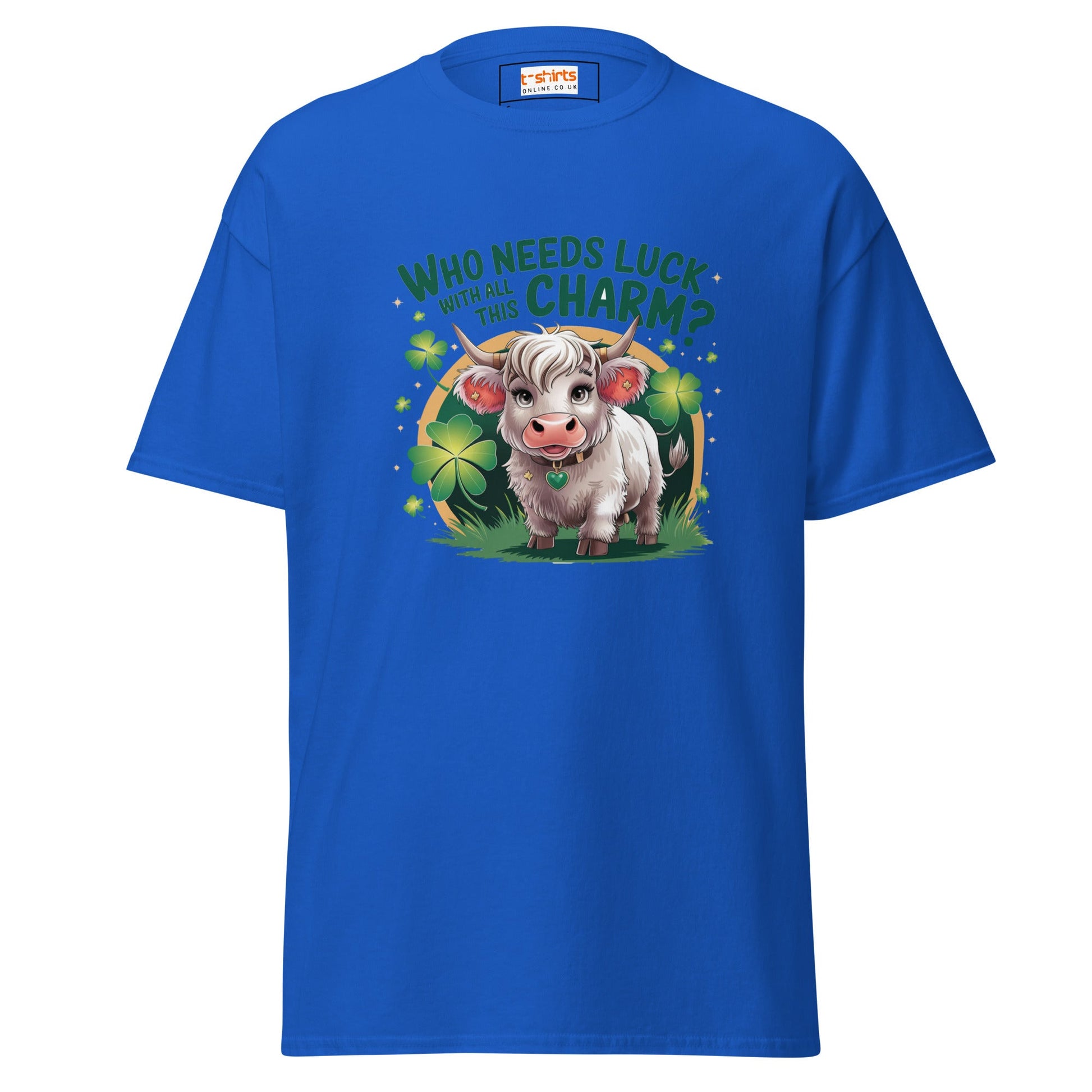 Who Needs Luck | Highland Cow T-Shirt - Royal - T-Shirts Online