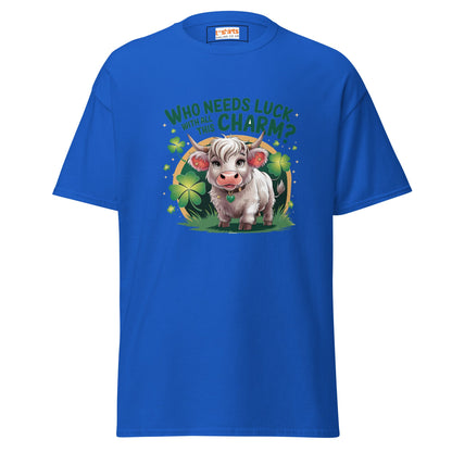Who Needs Luck | Highland Cow T-Shirt - Royal - T-Shirts Online