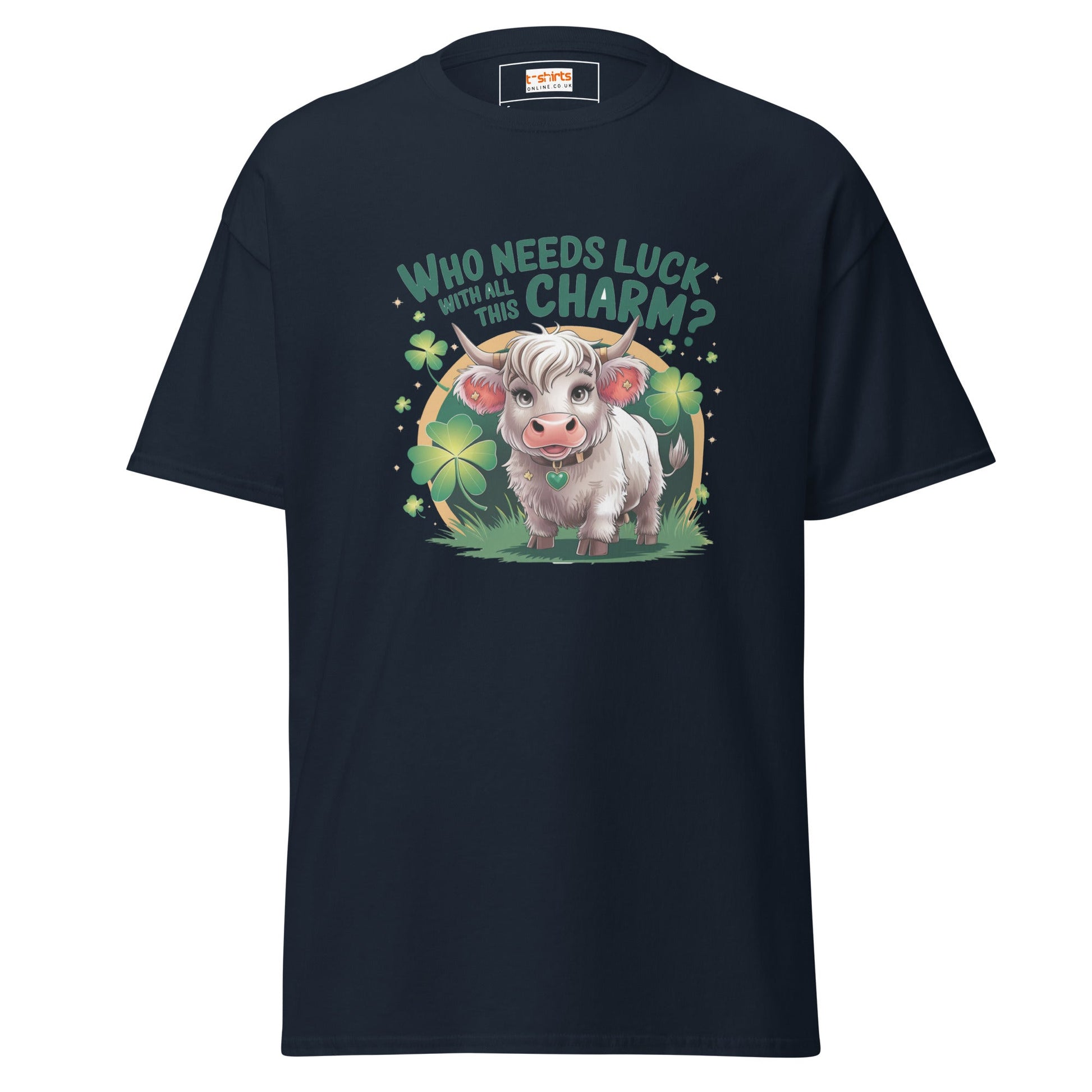 Who Needs Luck | Highland Cow T-Shirt - Navy - T-Shirts Online