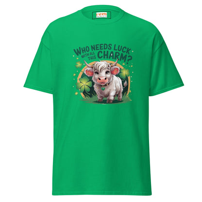 Who Needs Luck | Highland Cow T-Shirt - Irish Green - T-Shirts Online