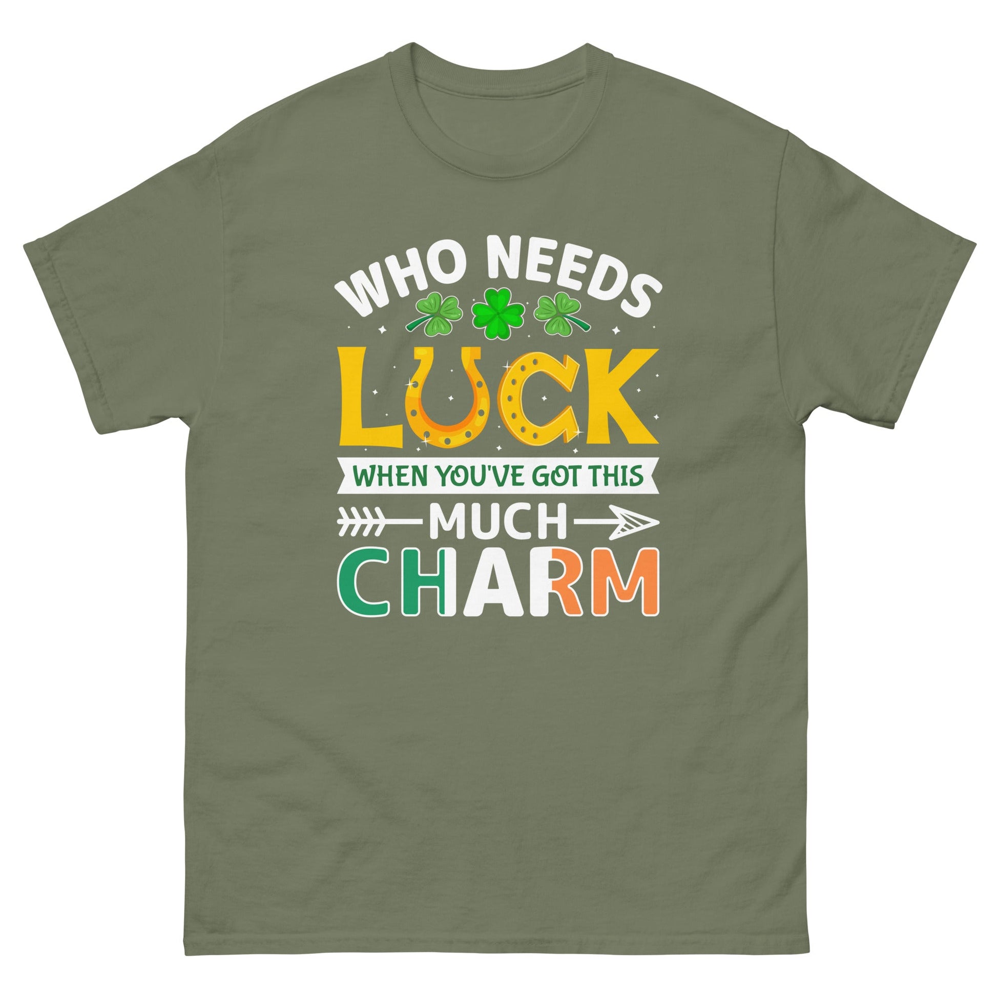 Who Needs Luck | St Patrick's Day T-Shirt - Military Green - T-Shirts Online
