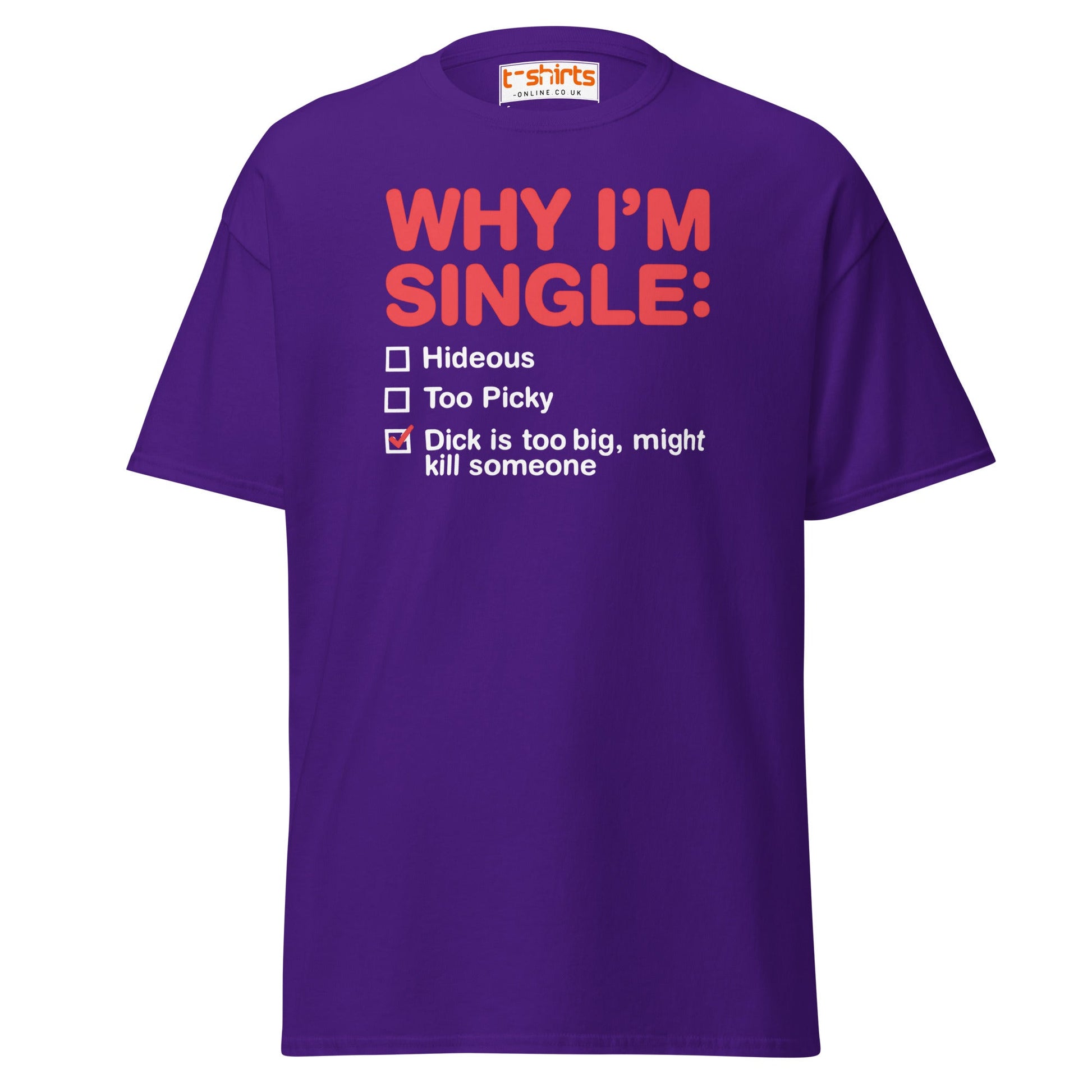 Why I’m Single T-Shirt – Funny Adult Humor Checklist Tee - Purple - T-Shirts Online