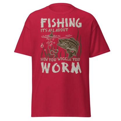 Wiggle Your Worm Fishing T-Shirt - Funny Bass Angler Tee - Cardinal - T-Shirts Online