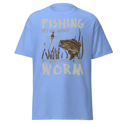 Wiggle Your Worm Fishing T-Shirt - Funny Bass Angler Tee - Carolina Blue - T-Shirts Online