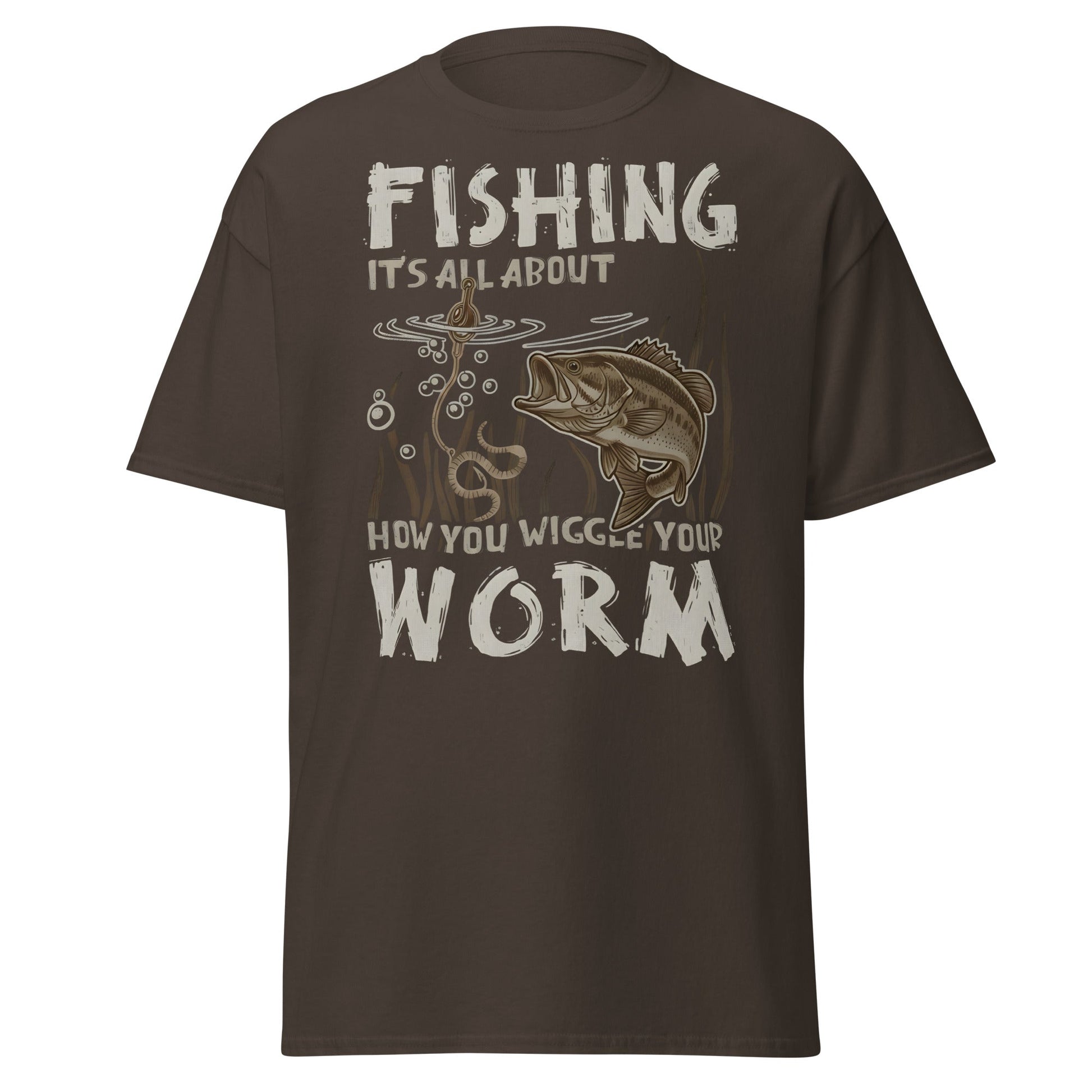 Wiggle Your Worm Fishing T-Shirt - Funny Bass Angler Tee - Dark Chocolate - T-Shirts Online