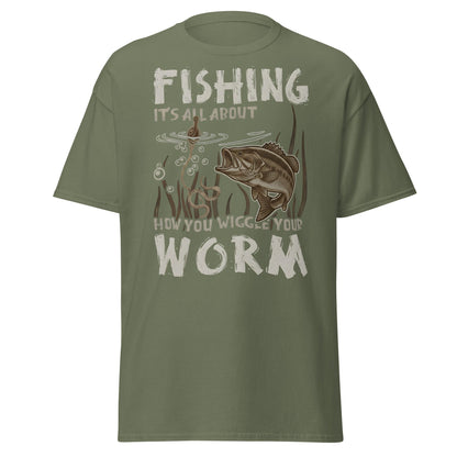 Wiggle Your Worm Fishing T-Shirt - Funny Bass Angler Tee - Military Green - T-Shirts Online