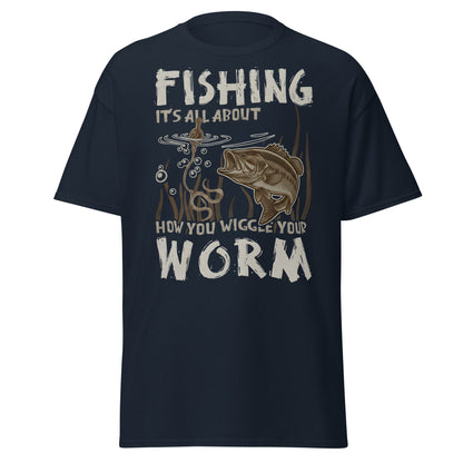 Wiggle Your Worm Fishing T-Shirt - Funny Bass Angler Tee - Navy - T-Shirts Online
