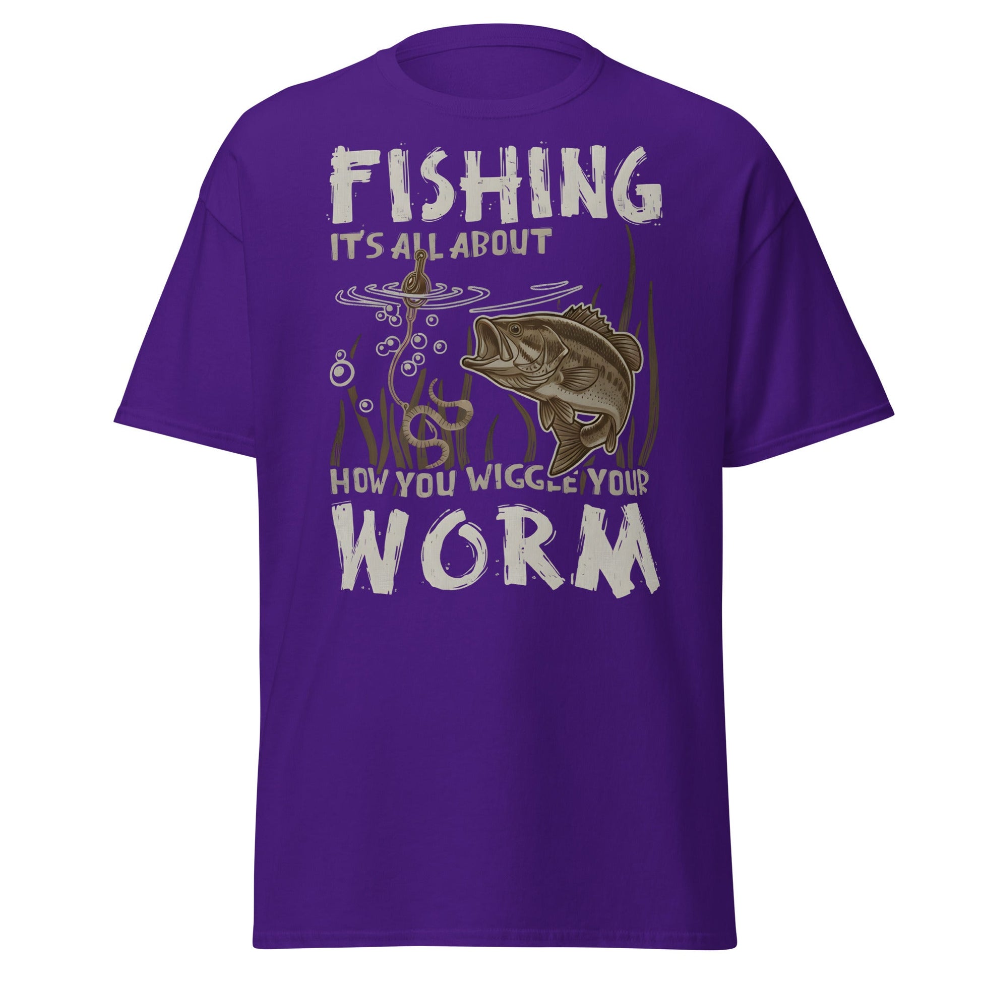 Wiggle Your Worm Fishing T-Shirt - Funny Bass Angler Tee - Purple - T-Shirts Online