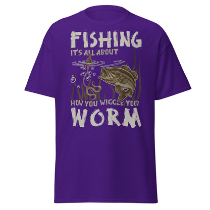 Wiggle Your Worm Fishing T-Shirt - Funny Bass Angler Tee - Purple - T-Shirts Online
