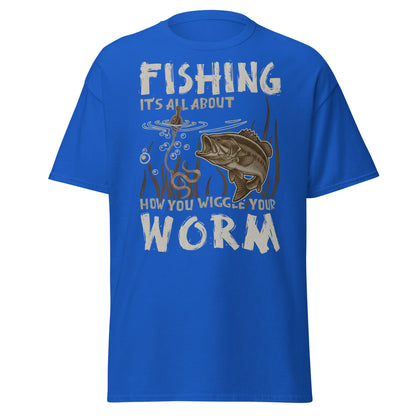 Wiggle Your Worm Fishing T-Shirt - Funny Bass Angler Tee - Royal - T-Shirts Online