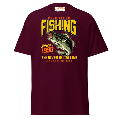 Wild River Fishing T-Shirt | Big Bass Angler Tee - Maroon - T-Shirts Online
