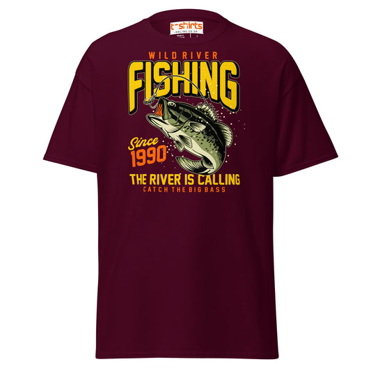 Wild River Fishing T-Shirt | Big Bass Angler Tee - Maroon - T-Shirts Online