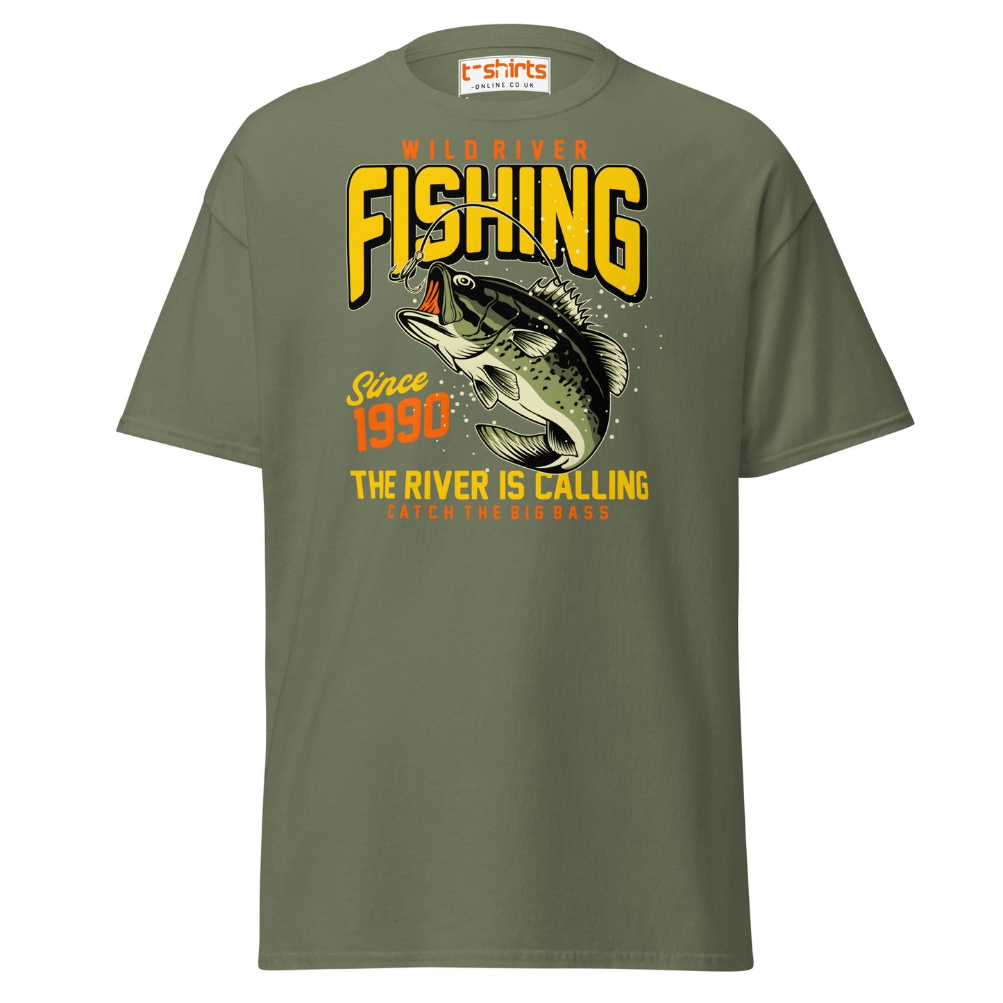 Wild River Fishing T-Shirt | Big Bass Angler Tee - Military Green - T-Shirts Online