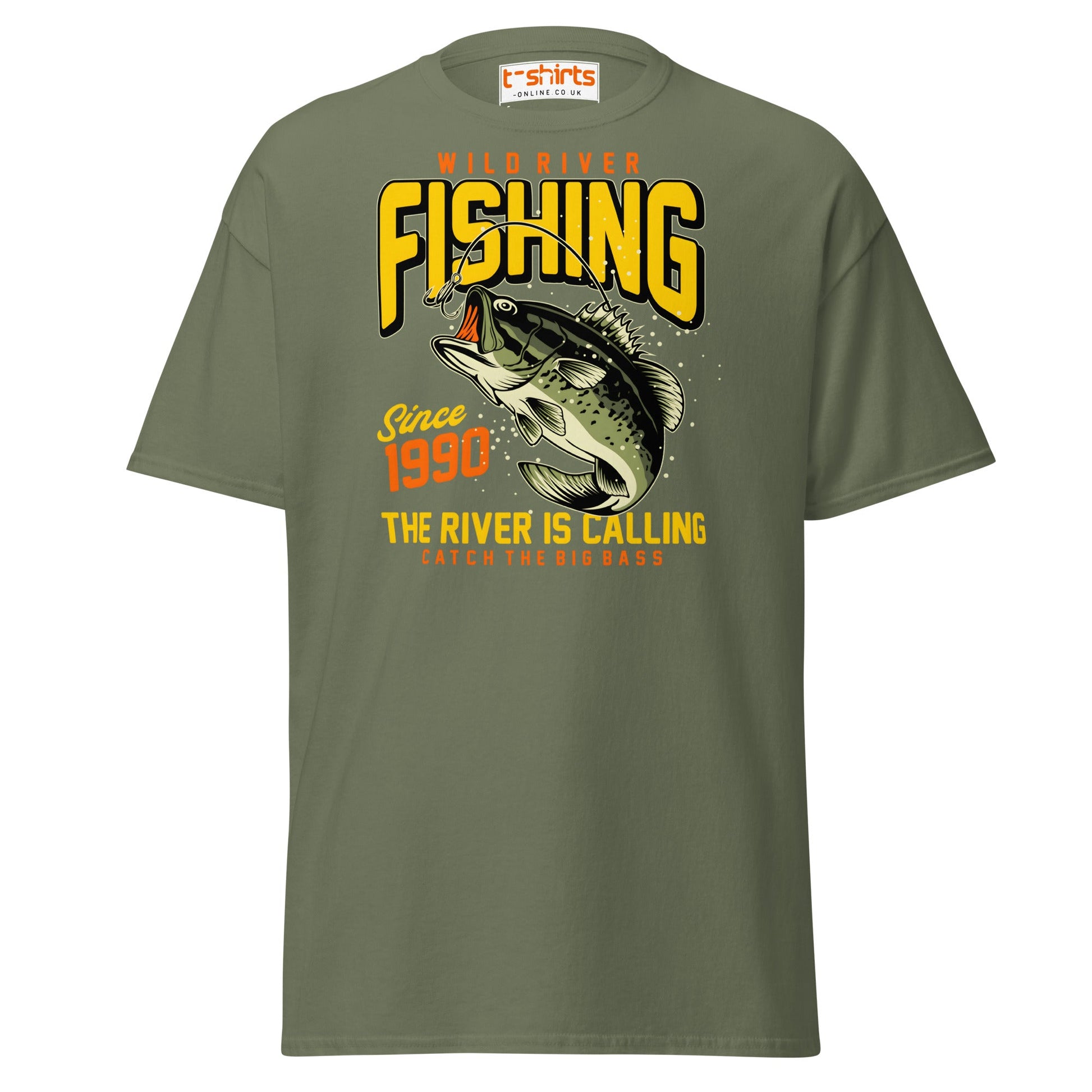 Wild River Fishing T-Shirt | Big Bass Angler Tee - Military Green - T-Shirts Online