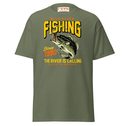 Wild River Fishing T-Shirt | Big Bass Angler Tee - Military Green - T-Shirts Online