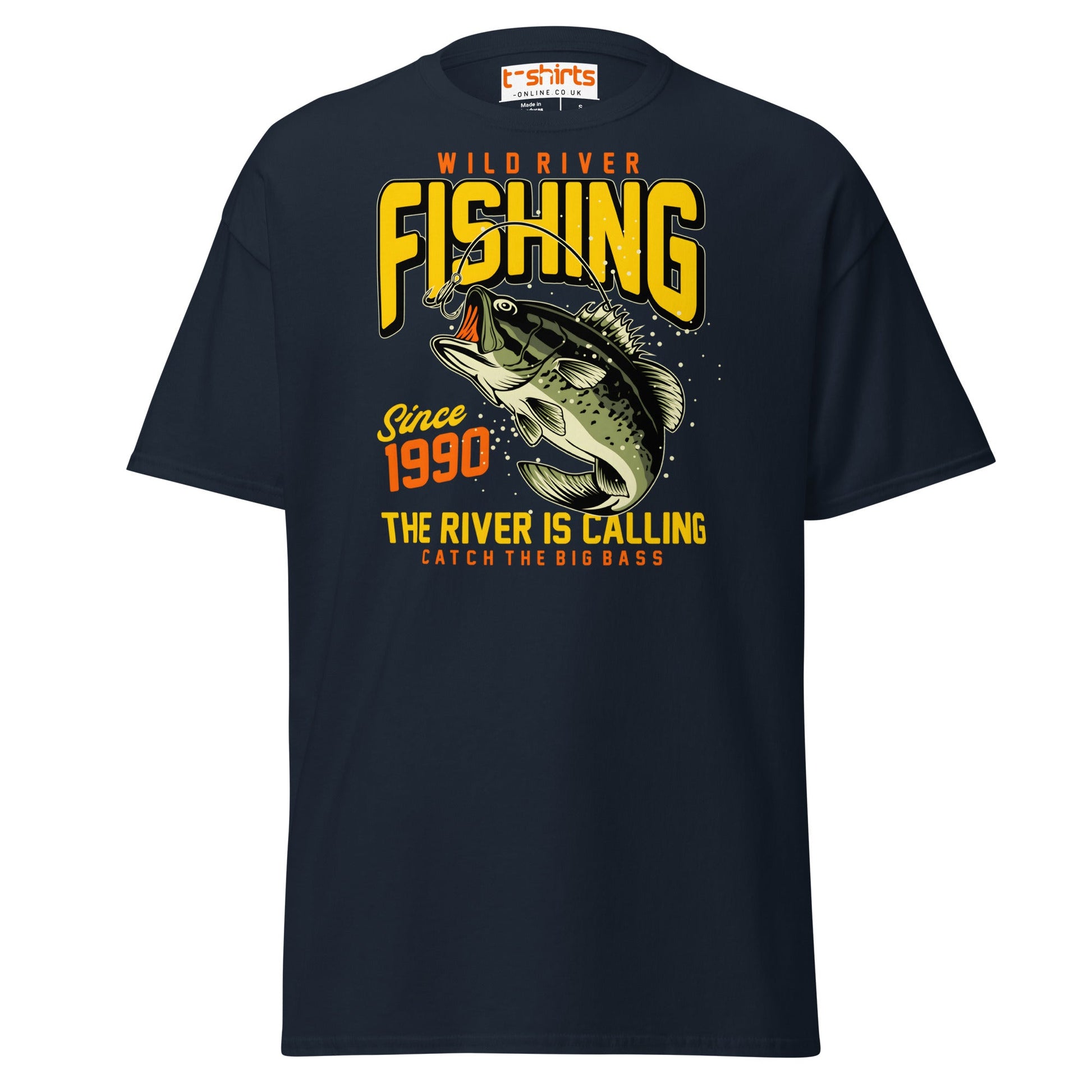 Wild River Fishing T-Shirt | Big Bass Angler Tee - Navy - T-Shirts Online