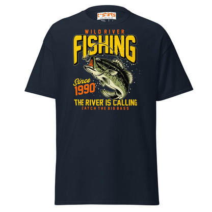 Wild River Fishing T-Shirt | Big Bass Angler Tee - Navy - T-Shirts Online