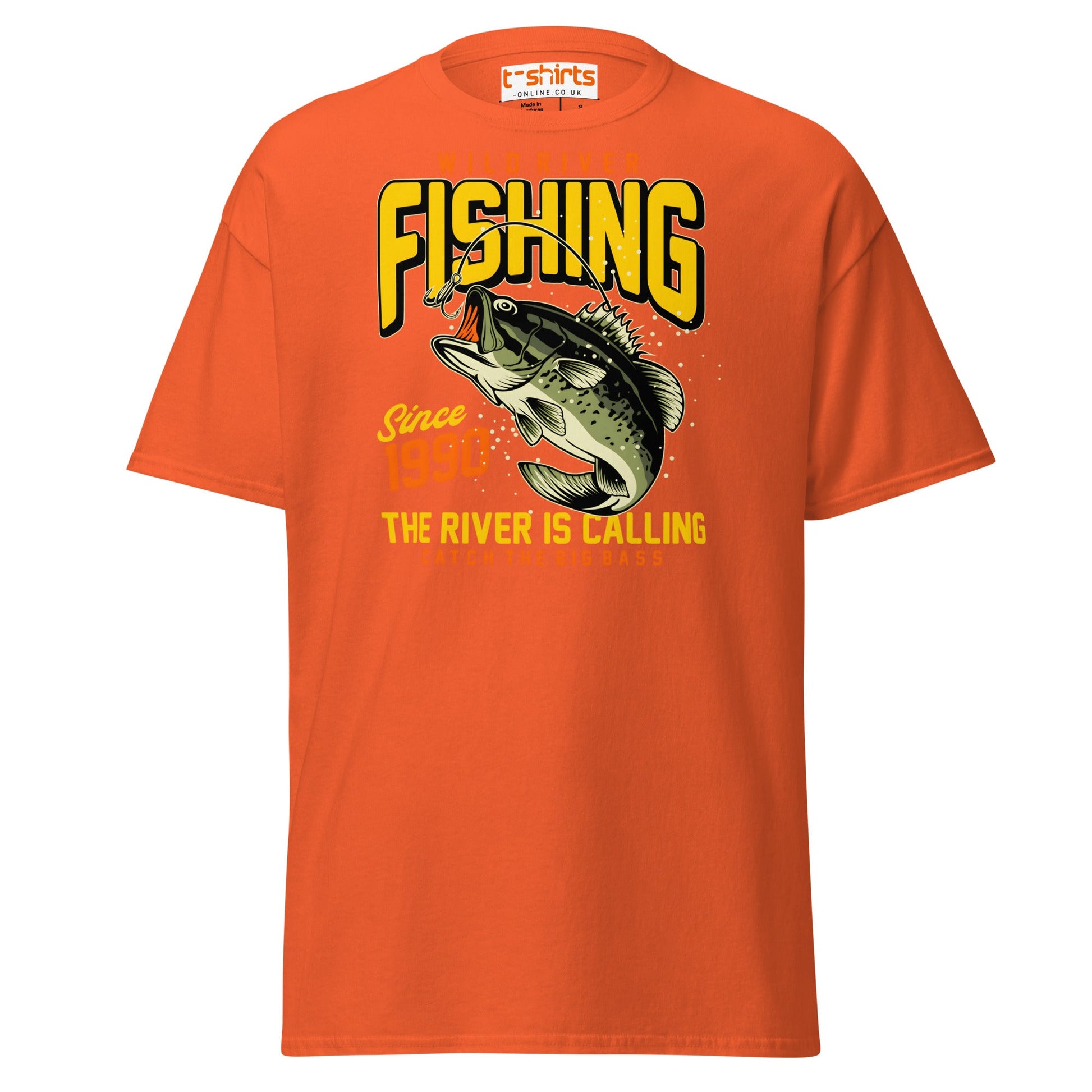 Wild River Fishing T-Shirt | Big Bass Angler Tee - Orange - T-Shirts Online