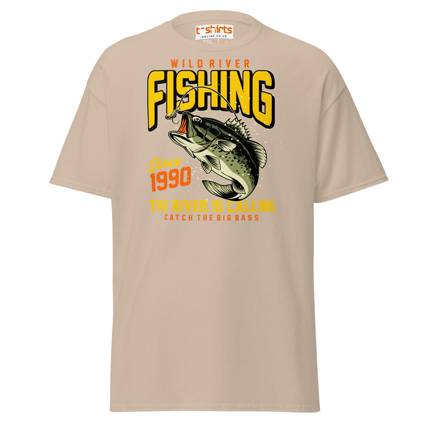Wild River Fishing T-Shirt | Big Bass Angler Tee - Sand - T-Shirts Online